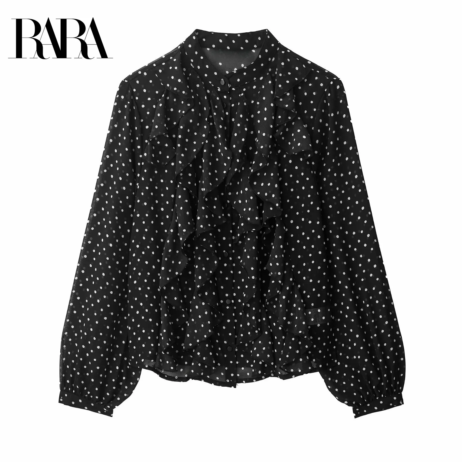 

RARA2025 new summer women's clothing loose and comfortable layered decorative polka dot print casual shirt long-sleeved top