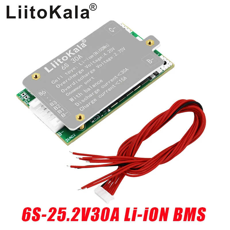 LiitoKala 6S-25.2V30A-BMS 24v lithium battery BMS for electric bike 24V 8Ah 10Ah 12Ah li-ion battery With balance function