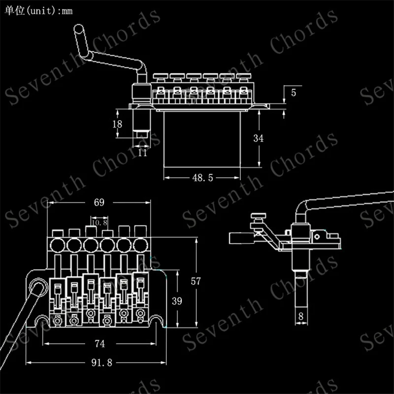 Ein Set Schwarze Tremolo-Brücke mit Doppelverriegelungssystem Gitarrenbrücke Zubehörteile Musikinstrument – Detail 7