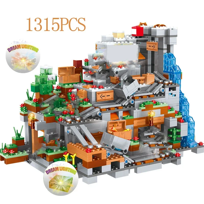 The Mountain Cave Elevator Village Tree House Building Block With Figures Compatible 21137 Minecraftinglys Bricks Set Gifts Toys