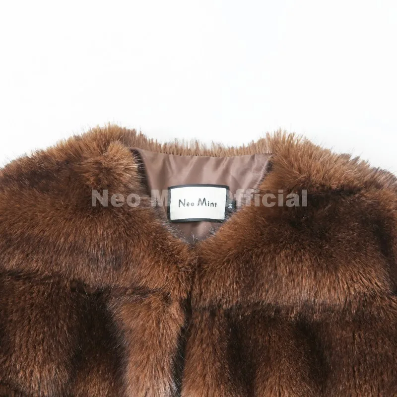 Neo Mint Vintage Brown Patchwork Fur Coat Women Winter 2025 Luxury Brand Fashion Faux Fox Fur Jacket Chic Street Girl Overcoats