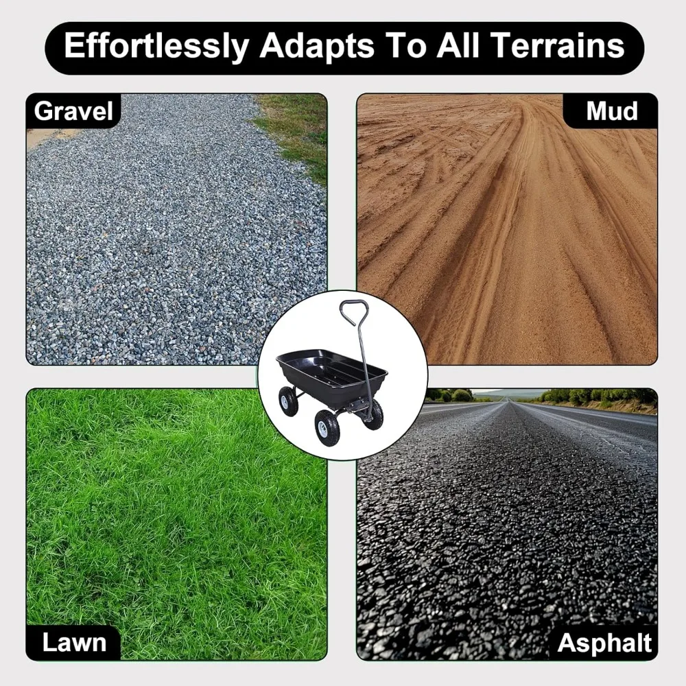 รถเข็นสวนแบบมีล้อลม รับน้ำหนักได้ 600 ปอนด์ พร้อมที่จับแบบหมุนได้ สำหรับงานสวนและกิจกรรมกลางแจ้ง