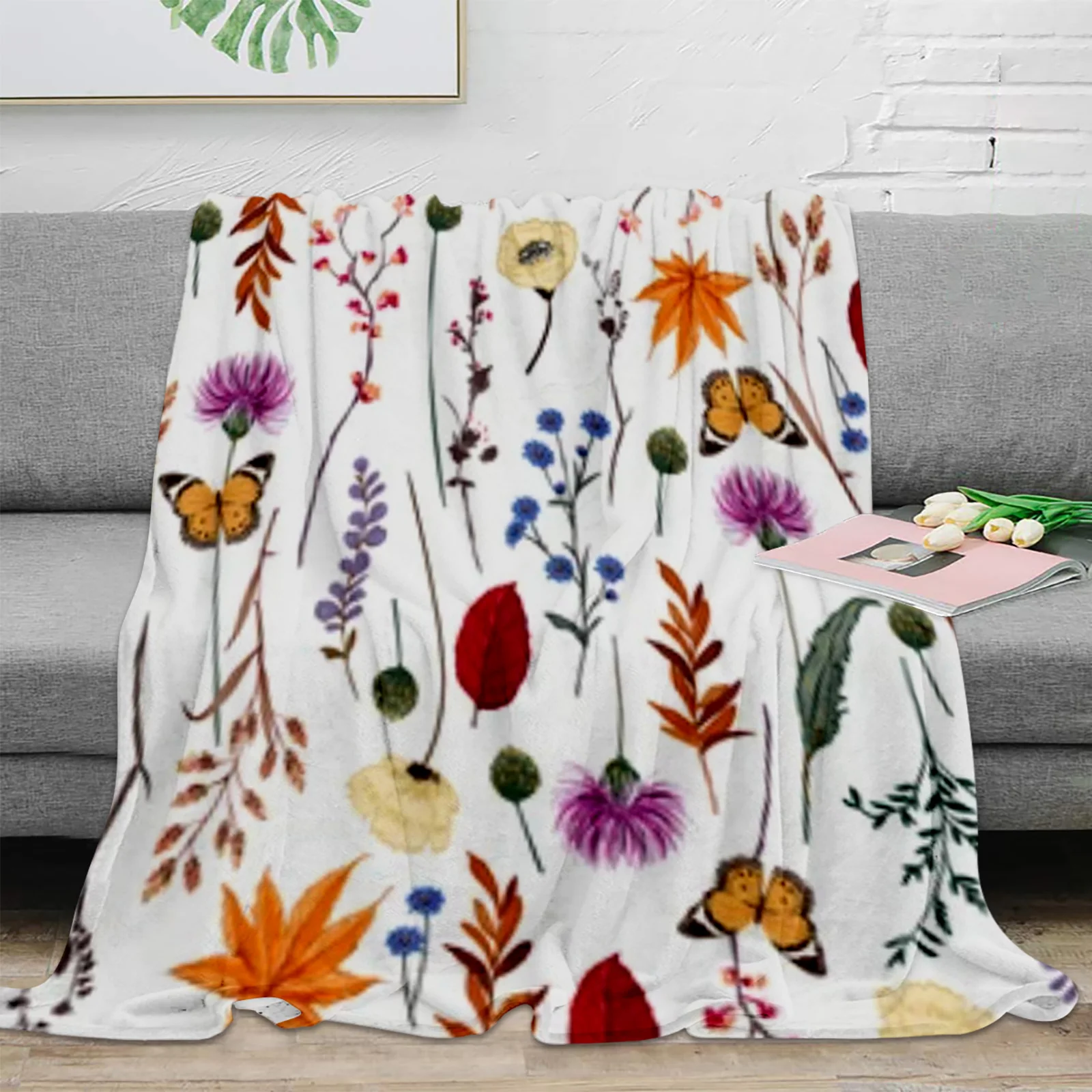 Wild Flowers Beautiful Flannel Blanket Warm Soft Sofa Blanket Winter Sheet Bedspread Camping Travel Blanket