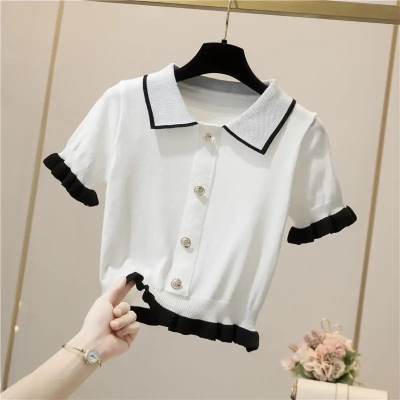 Shirts for Women City Look Commuting Fungus Panelled Button Aesthetic Summer Comfortable Slim Office Lady Clean Korean Trendy