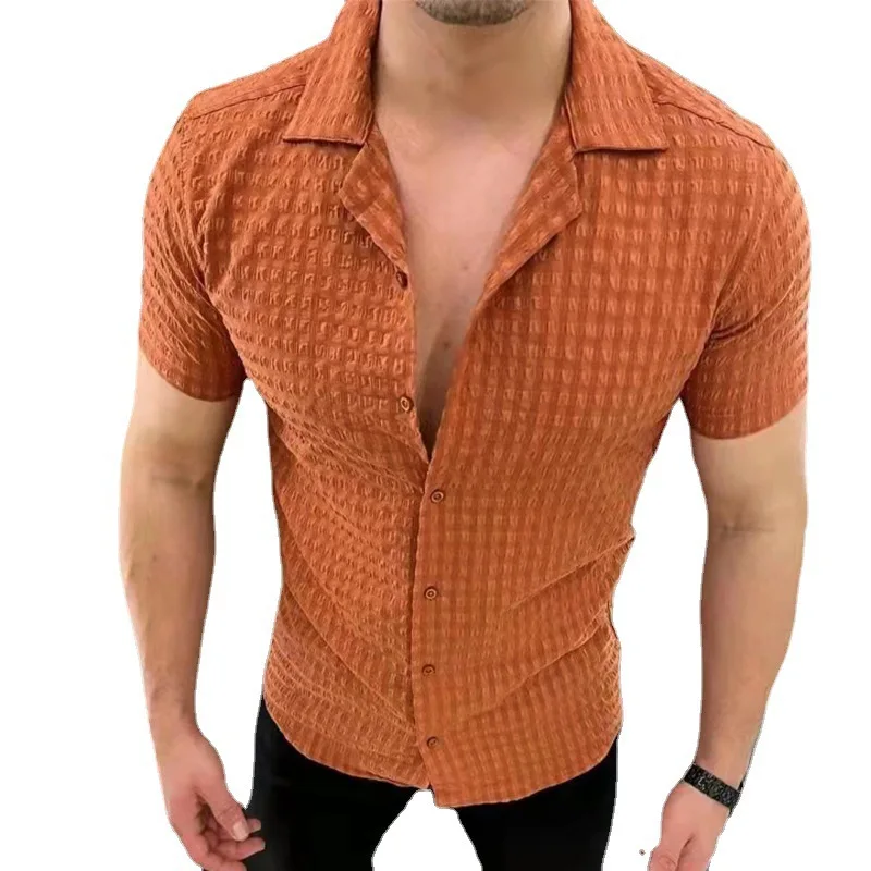 

Shirt Men's Style European and American Youth Men's Solid Color Short Sleeved Collar Breathable Short Sleeved Shirt Men's Style