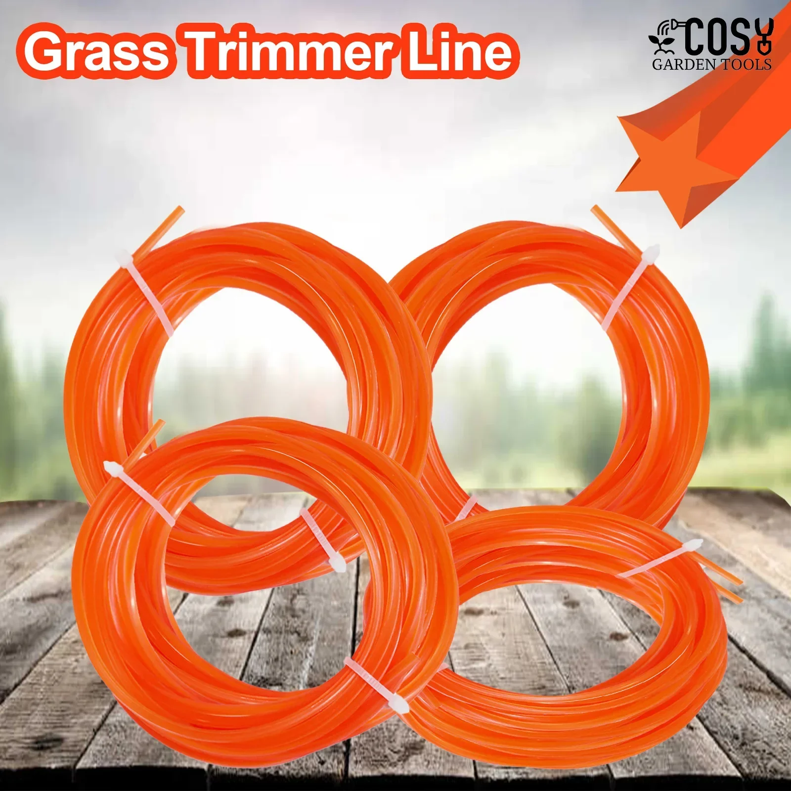 2.4×4M 4PCS Premium Nylon Grass Trimmer Line Brush Cutter Rope Trimmer Grass Cord Lawn Mower Blade Head Accessory