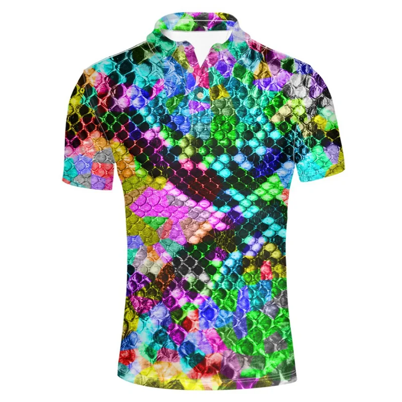 Vintage 3d Printed Dizzy Geometric Polo Shirt Summer Oversized Tshirts Men Casual Lapel Short Sleeve Tops Button Tee Shirts