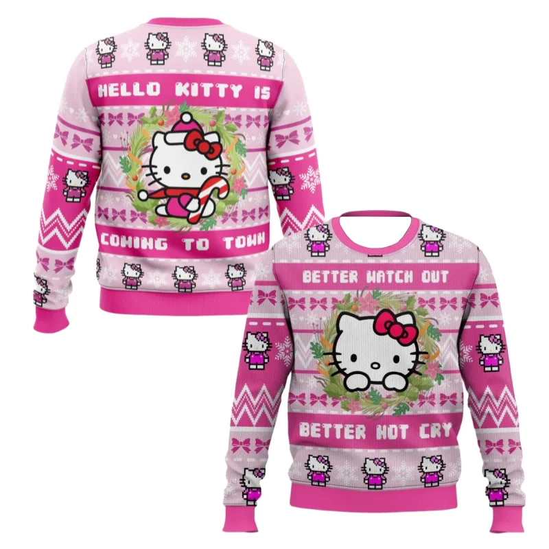 2026 Pink Hello Kitty Pattern Ugly Christmas Sweater Hot Selling High Quality Party Comfortable Home Mother and Daughter Sweater