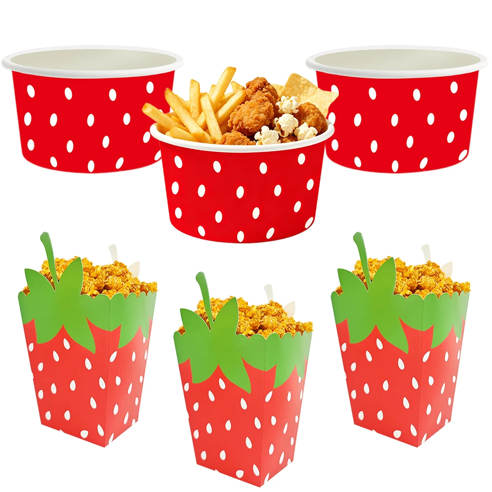 10/20/50 Stück Erdbeer-Muster Papier-Popcorn-Box Snackschale für Mädchen und Frauen, Erdbeer-Geburtstagsparty, Babyparty-Dekorationszubehör