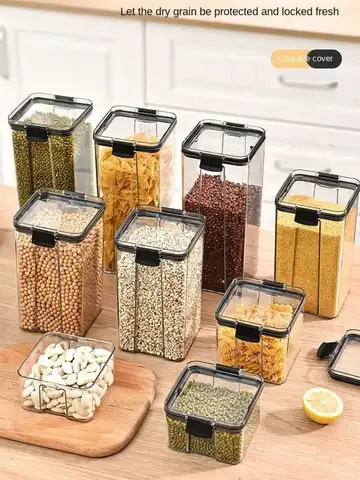 1-4 pçs frascos selados organizador de cozinha caixas de armazenamento de grãos grande capacidade recipiente selado tempero frascos conjunto tanque de manutenção fresca