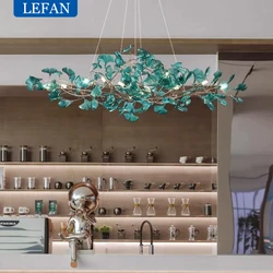 Morden Nordic G9 Chandelier With Leaves Decorative Pendant Light for Colorful Acrylic Lampshape Home Decor Hanging Lamps
