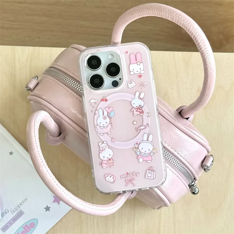 미피 귀여운 만화 휴대폰 케이스 귀여운 토끼 애니메이션 자석 홀더 폰 케이스 아이폰16프로맥스 아이폰151314 호환
