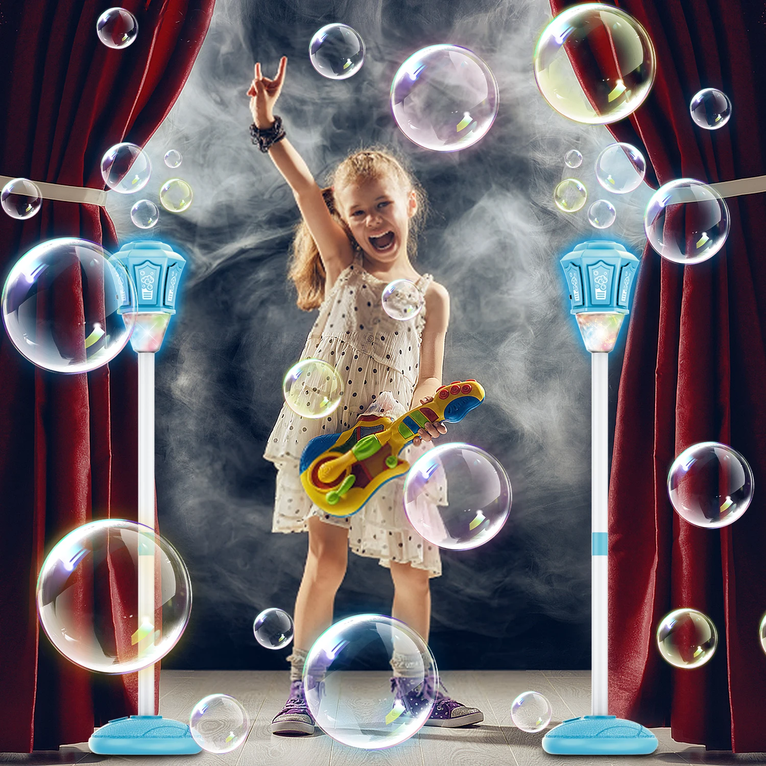 Street Light Electric Bubble Machine Automatic Soap Blower with Lights and Music Bubble Blowing Toy Party Camping Outdoor Toy