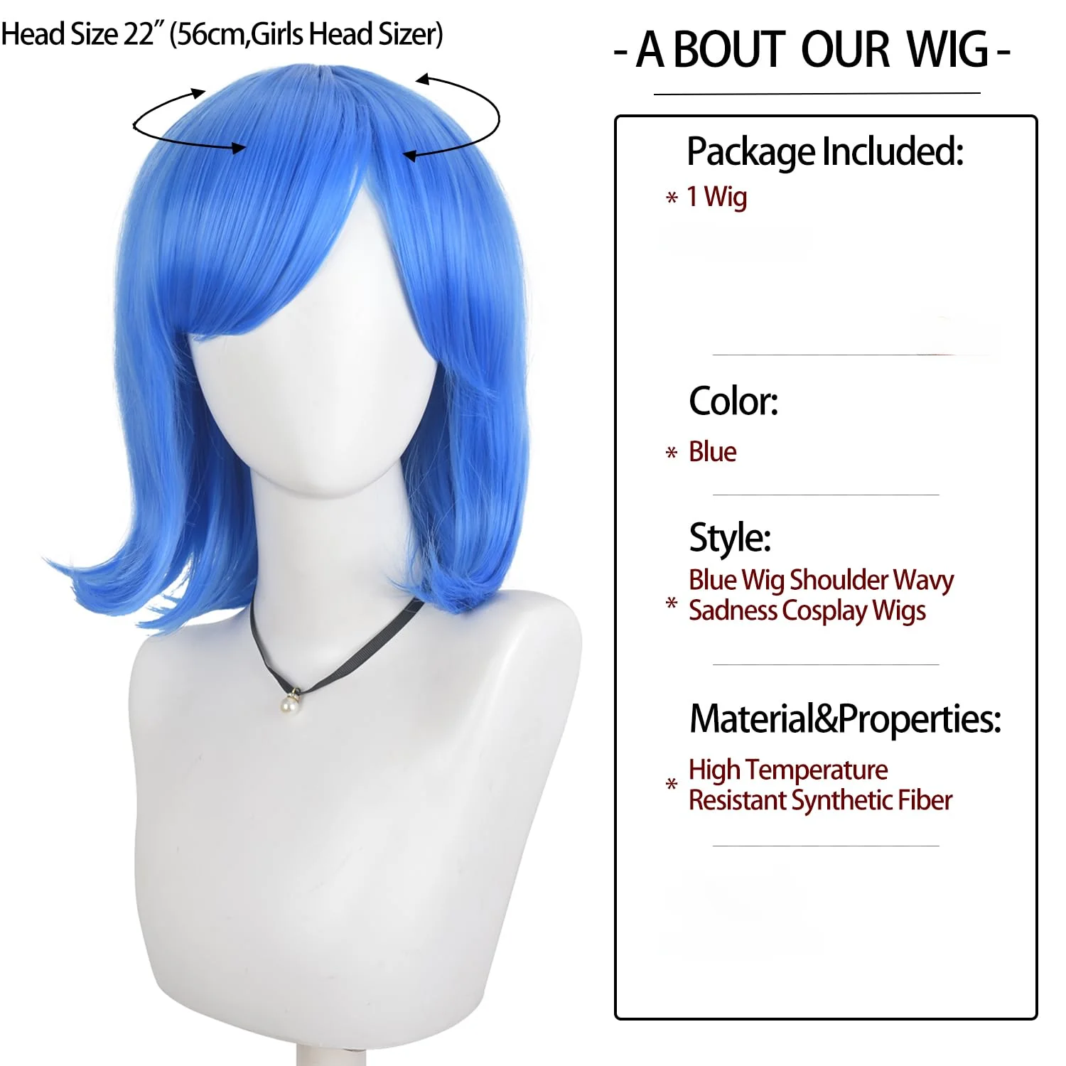 شعر مستعار اصطناعي تأثيري مع الانجارات للنساء والفتيات ، شعر مستعار بوب أزرق ، مقاوم للحرارة ، زي حفلات