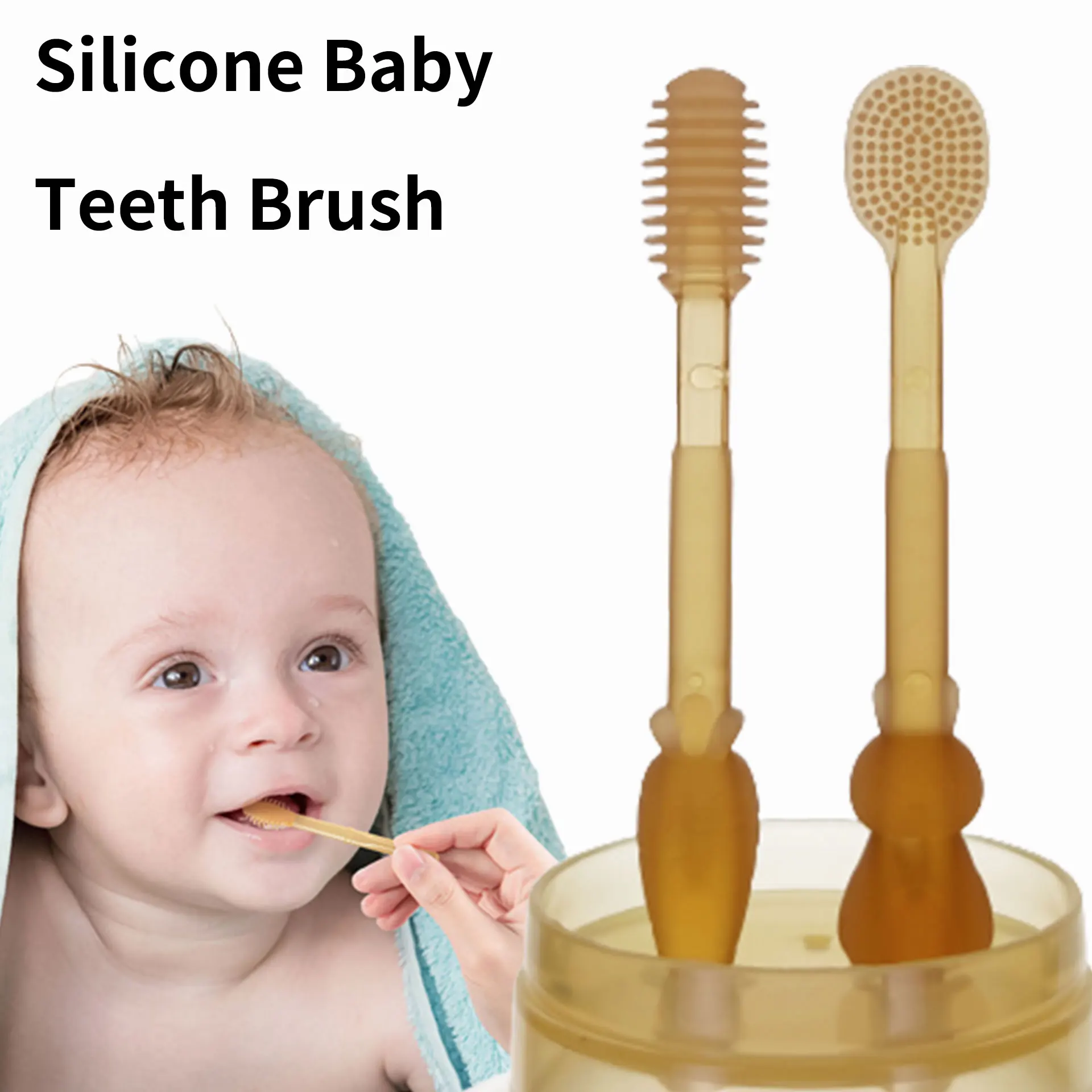 

0-18 Months Baby Teeth Brush Silicone Training Toothbrush with Case 360 Degree Tongue Cleaning Brush For Toddler BPA Free