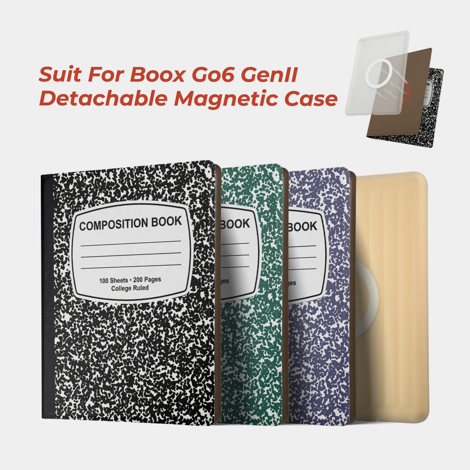 twosheep Composition Book Case Suit For Boox Boox Go6 GenII Boox Poke7 6 Inch Detachable Magnetic Matte Slim Folio Cover
