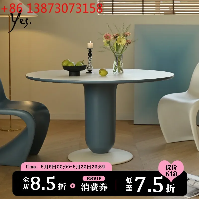 Yi She/Medieval French Cream Wind Round Slate Dopamine Blue Simple Household Round Dining Table