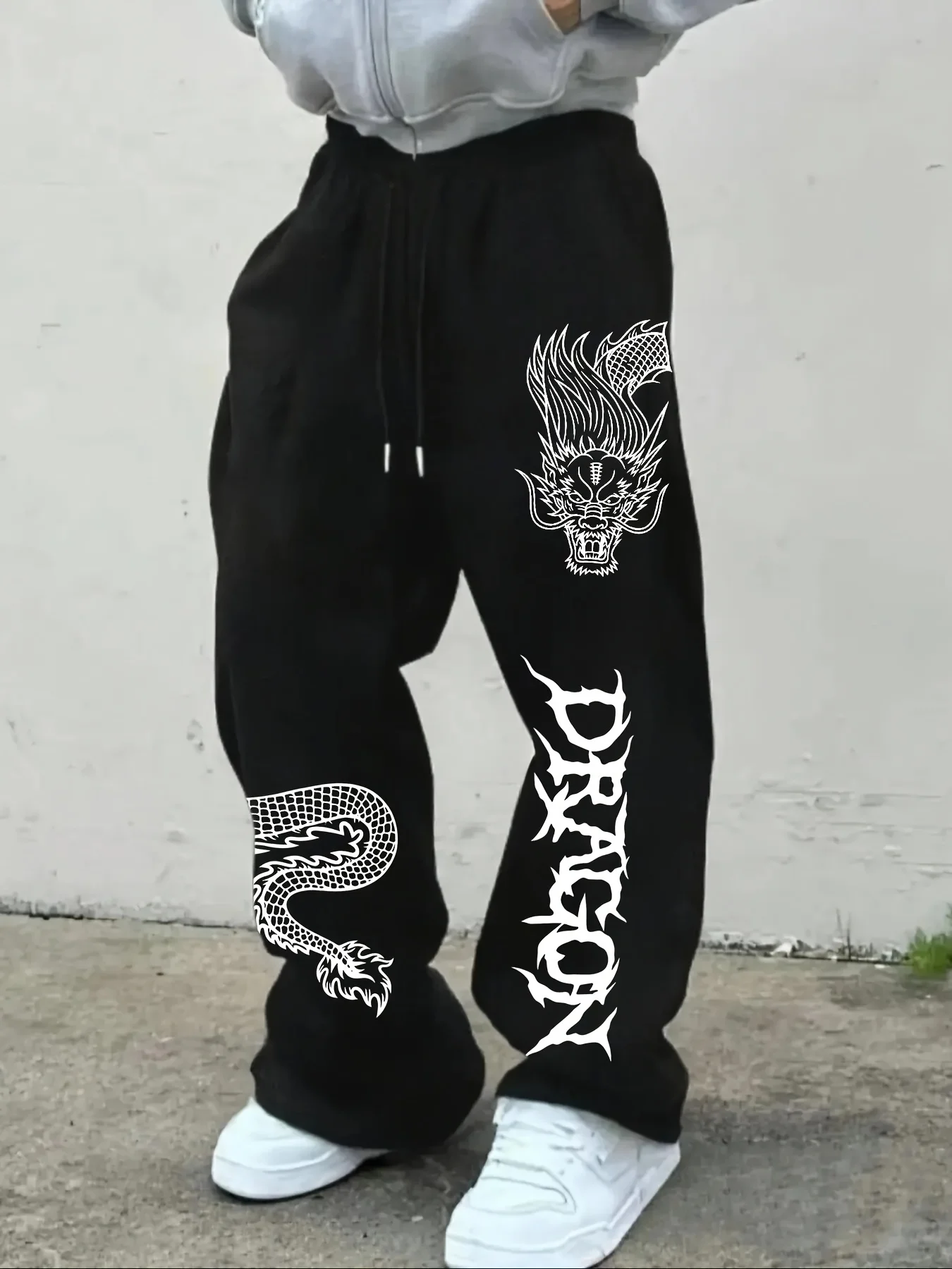 

Мужские универсальные повседневные спортивные брюки свободного кроя с принтом в готическом стиле с изображением дракона, на шнурке, для активного отдыха
