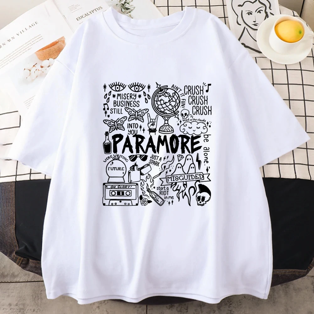 Rock band Paramore Doodle Art Tour Vintage Album print T shirt 2024 Casual Street Hip Hop Tops short sleeve Oversized Unisex Tee