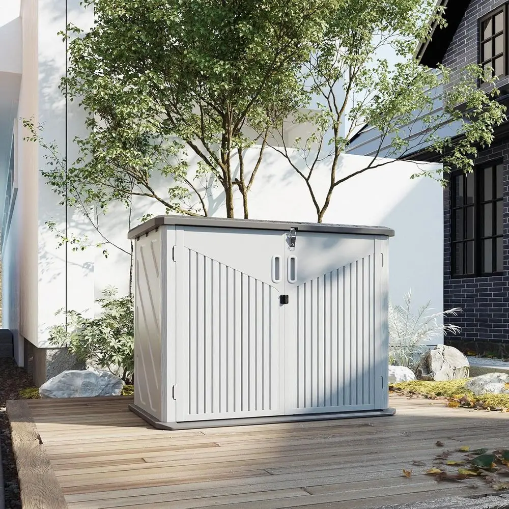 

35 Cu. Ft. Outdoor Storage Shed, Waterproof Horizontal Resin Cabinet for Lawn Mowers, Generators, and Gardening Tools, White