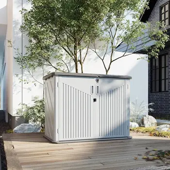 35 Cu. Ft. Outdoor Storage Shed, Waterproof Horizontal Resin Cabinet for Lawn Mowers, Generators, and Gardening Tools, White