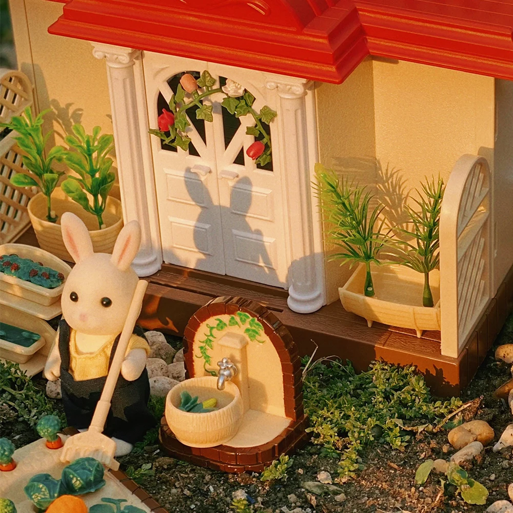 시뮬레이션 어린이 장난감 1:12 Foresr 동물 가족 빌라 인형 집 가구 침대 책상 미니어처 하우스 놀이 집 장난감 선물