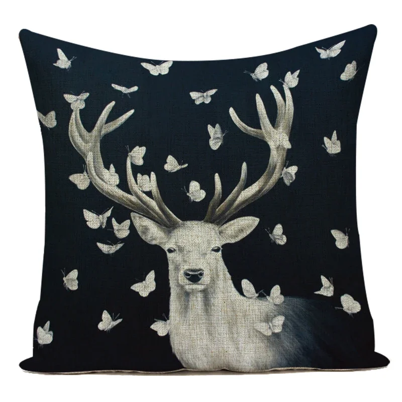 Polyester Lovely Animals Cute Cartoon Deer Cat Giraffe Decorative Pillows Cushion Cover for Sofa Living Room Funda Cojines