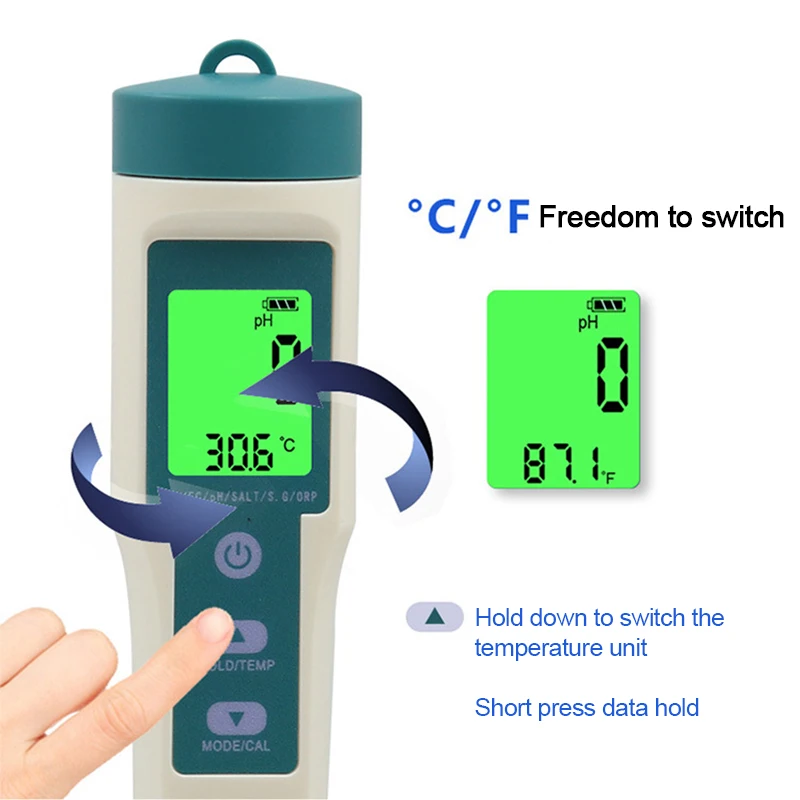 8 IN 1 Digital Water Quality Salinity Drinking Water Tester PH Test Pen TDS/EC/PH/ORP Temp Meter for Swimming Pool Aquarium