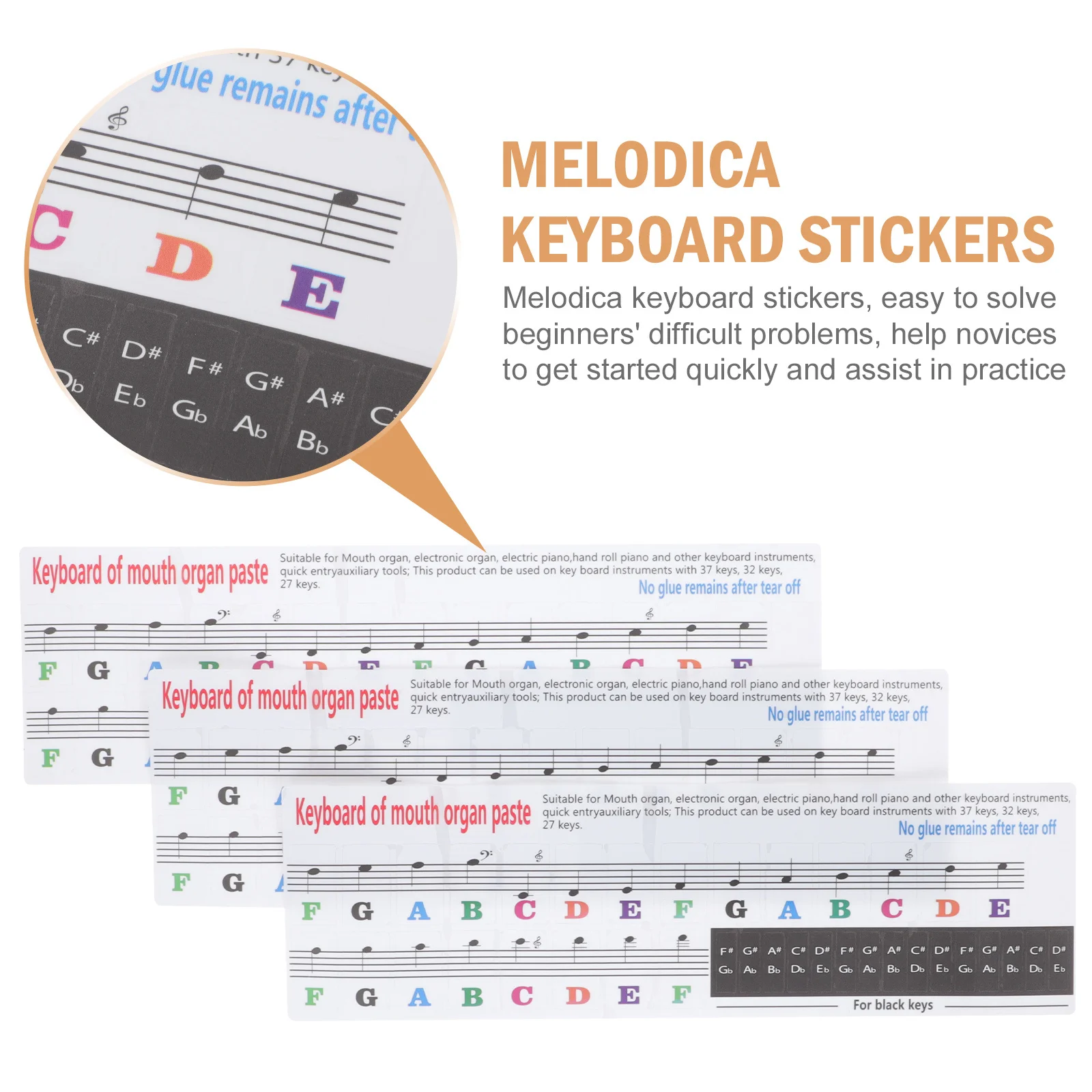 

3Pcs Melodica Practice Stickers Smooth Surface Clear Font Easy to Apply Remove Multiple Times Beginner Learning