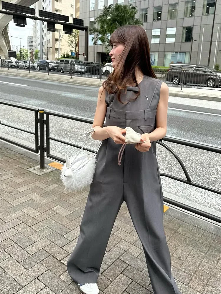 Japanese Fashion Casual Solid Color Overalls Spring and Autumn New 2025 Girl's Daily Basic Straight High Waist Jumpsuit Pants