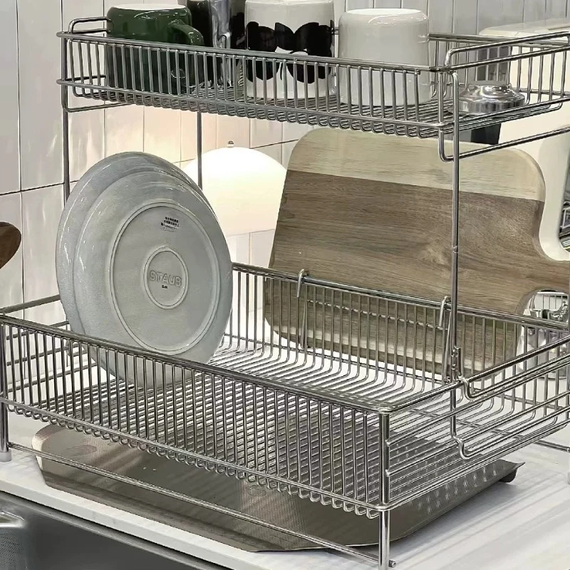 Stainless Steel Dish Drying Rack Multifunctional Sink Organizer for Bowls Plates Rustproof Drain Basket Kitchen Cutlery Holder