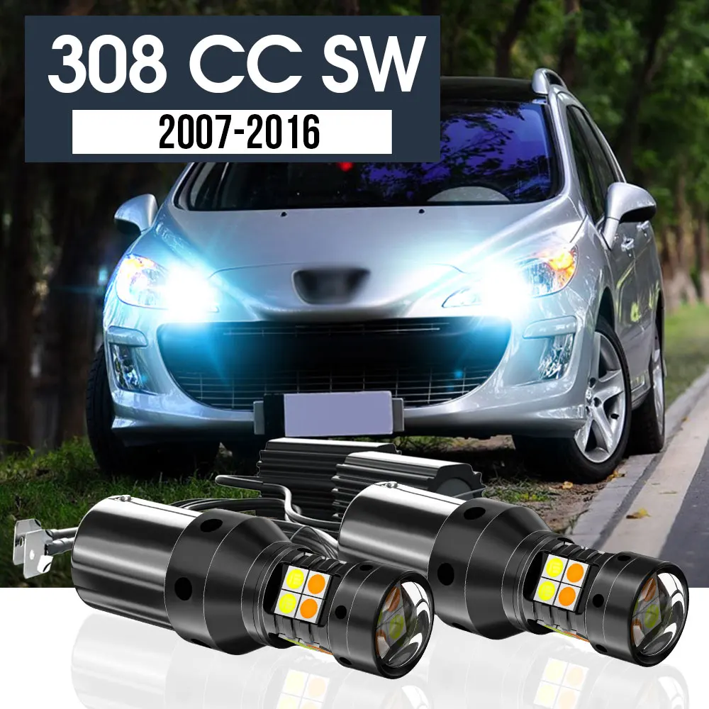 

2pcs LED Dual Mode Turn Signal+Daytime Running Light Blub DRL Canbus Accessories For Peugeot 308 CC SW 2007-2016 2011 2012 2013