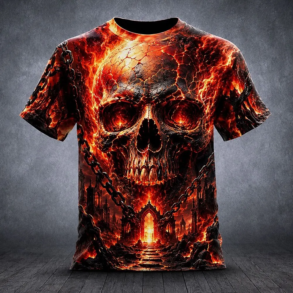 2026 MEN S SKULL T-SHIRT SHORT SLEEVED T-SHIRT 3D PRINTED CREW NECK SHIRT GOTHIC STREET DARK PARTY ALL SEASON CLOTHING KIDS