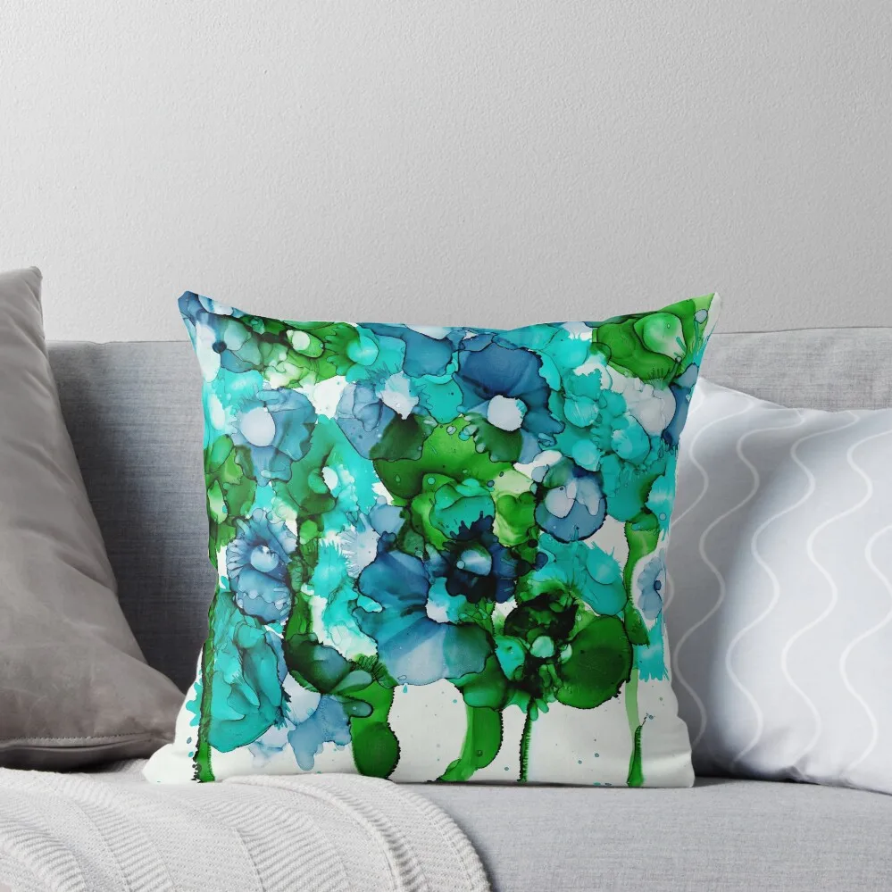 Alcohol Ink Art - Abstract Denim Blue Bouquet Throw Pillow christmas ornaments 2024 Pillow Decor Christmas Pillowcase pillow