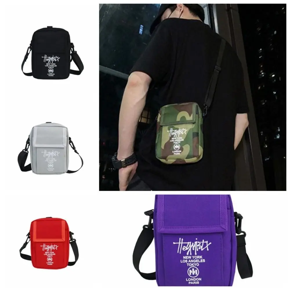 แบบพกพาสไตล์เกาหลีผู้ชายสลิงกระเป๋ากระเป๋าสตางค์ซิป Mini Crossbody กระเป๋าสีทึบตัวอักษรไหล่กระเป๋าช้อปปิ้ง