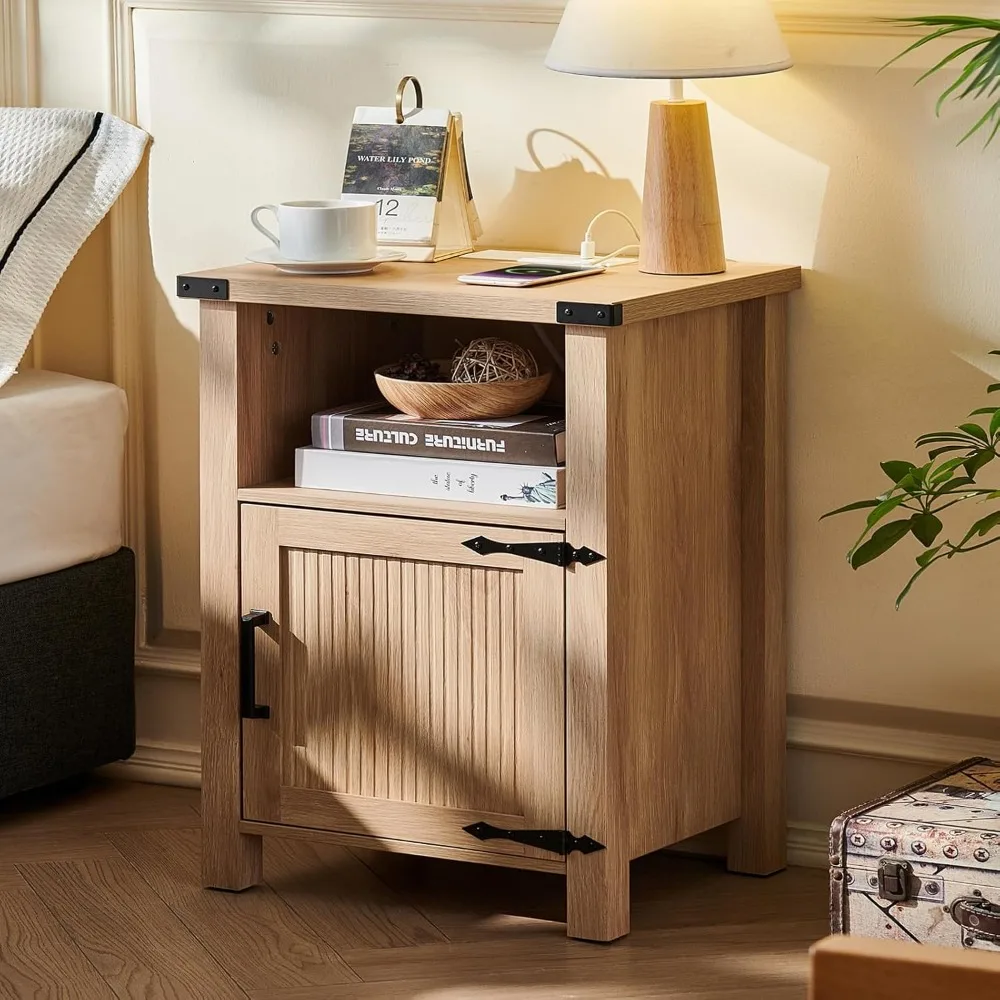 

A Set of Two Bedroom Bedside Tables, 18 Rural Bedside Tables with Charging Stations, Modern Style Open Bedside Tables