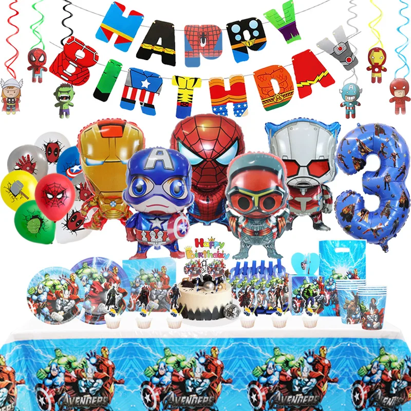 Avengers Birthday Party Decoration New Thematic Pattern Number Balloon For Kid Event Supplies Banner Backdrop Children Gift