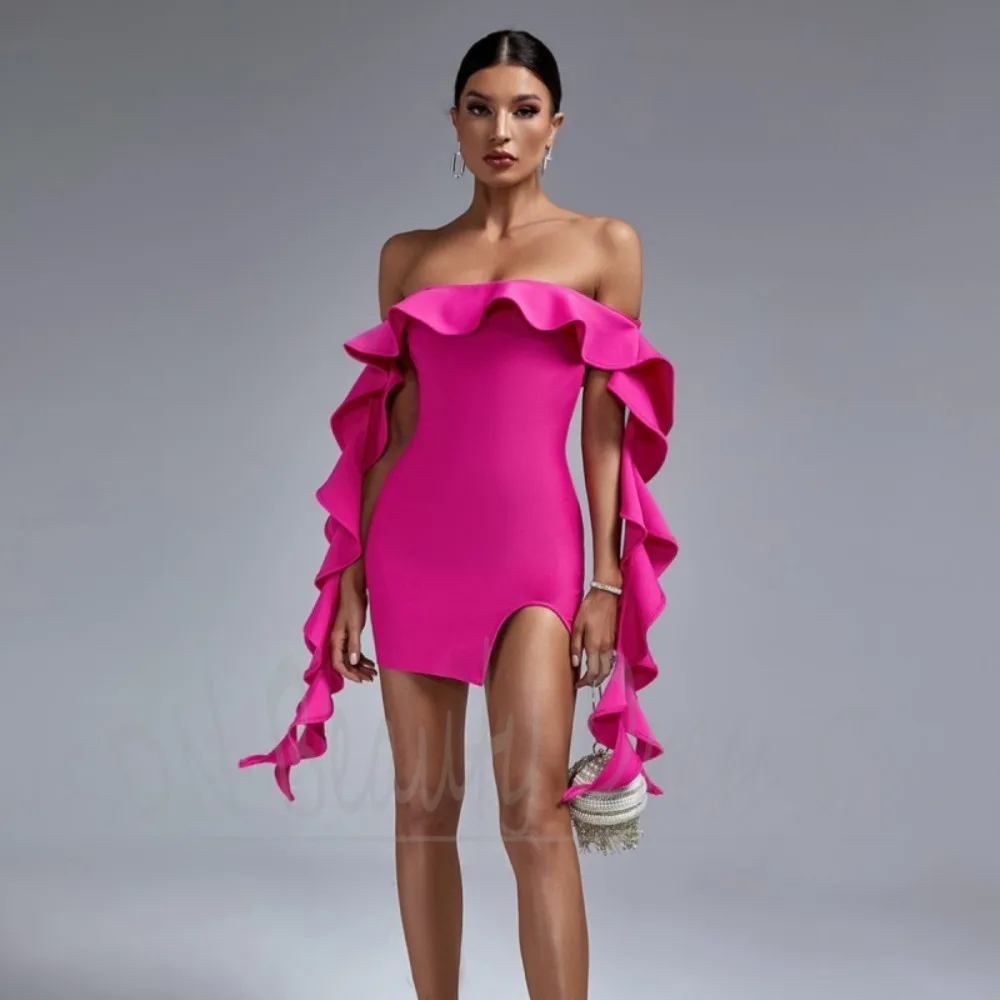 

New Arrival Women Dresses Sexy Flounce Ribbon Mini Party Gowns Fashion Off The Shoulder Tierred Daily Casual Banquet Dresses