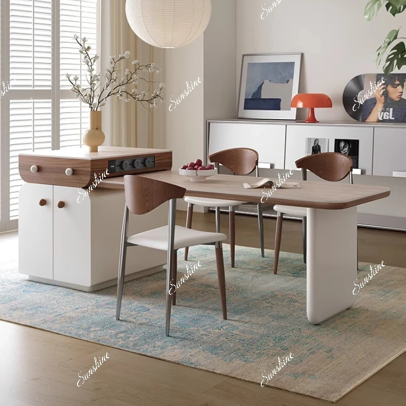 

French Cream Wind Island Dining Table Integrated Household Retractable Dining Table