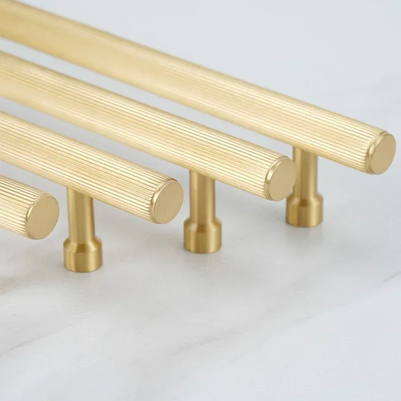 96-416mm Hole Spacing Solid Brass Golden Furniture Handles Nordic Luxury Stripe Handles for Cabinets and Drawers Dresser Knobs