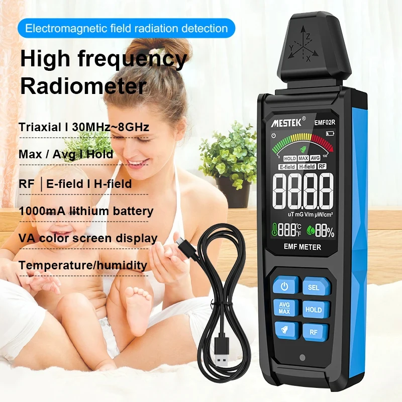 Imagem -03 - Mestek-medidor Emf de Alta Frequência Detector de Campo Eletromagnético Dosímetro Triaxial Usb Gauss Emf Tester 30mhz8ghz