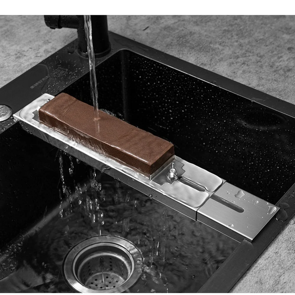 Stainless Steel Sharpening Stone Holder Adjustable Sink Bridge Kitchen Sharpener Non Slip Professional Grinding Tool