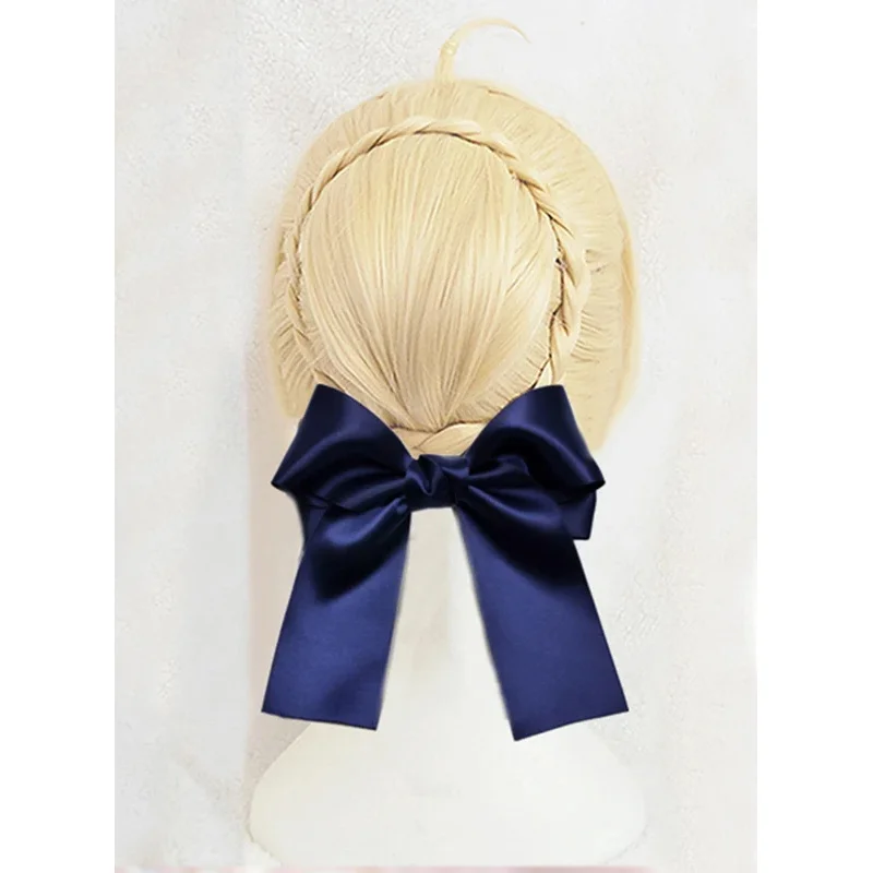 

asdh8@FGO Fate/stay night Arturia Pendragon Saber With Bun Wig Blonde Styled Cosplay Full Hair Wigs + Bow HairpinsCOSda@