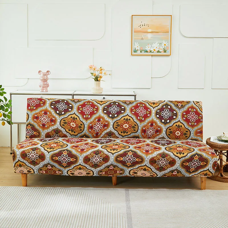 Vintage Printed Sofa Cover for Living Room Armless Dust-Proof Anti Cat Scratch Couch Cover High Elasticity Anti Slip Home Decor