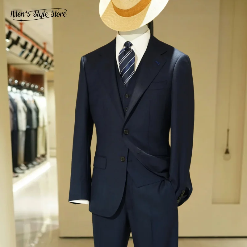 

Premium Men's 2-Piece Suit (Single & Double Breasted) Classic Navy Blue Formal Jacket Anti-Wrinkle Slim Fit Office Party Suit