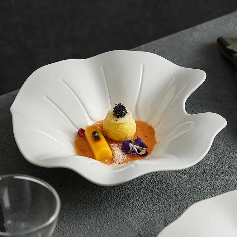 Creative Ceramic Lotus Leaf Western Food Plate Hotel Tableware Artistic Conception Cold Dish Plate Home Western Food Soup Plate