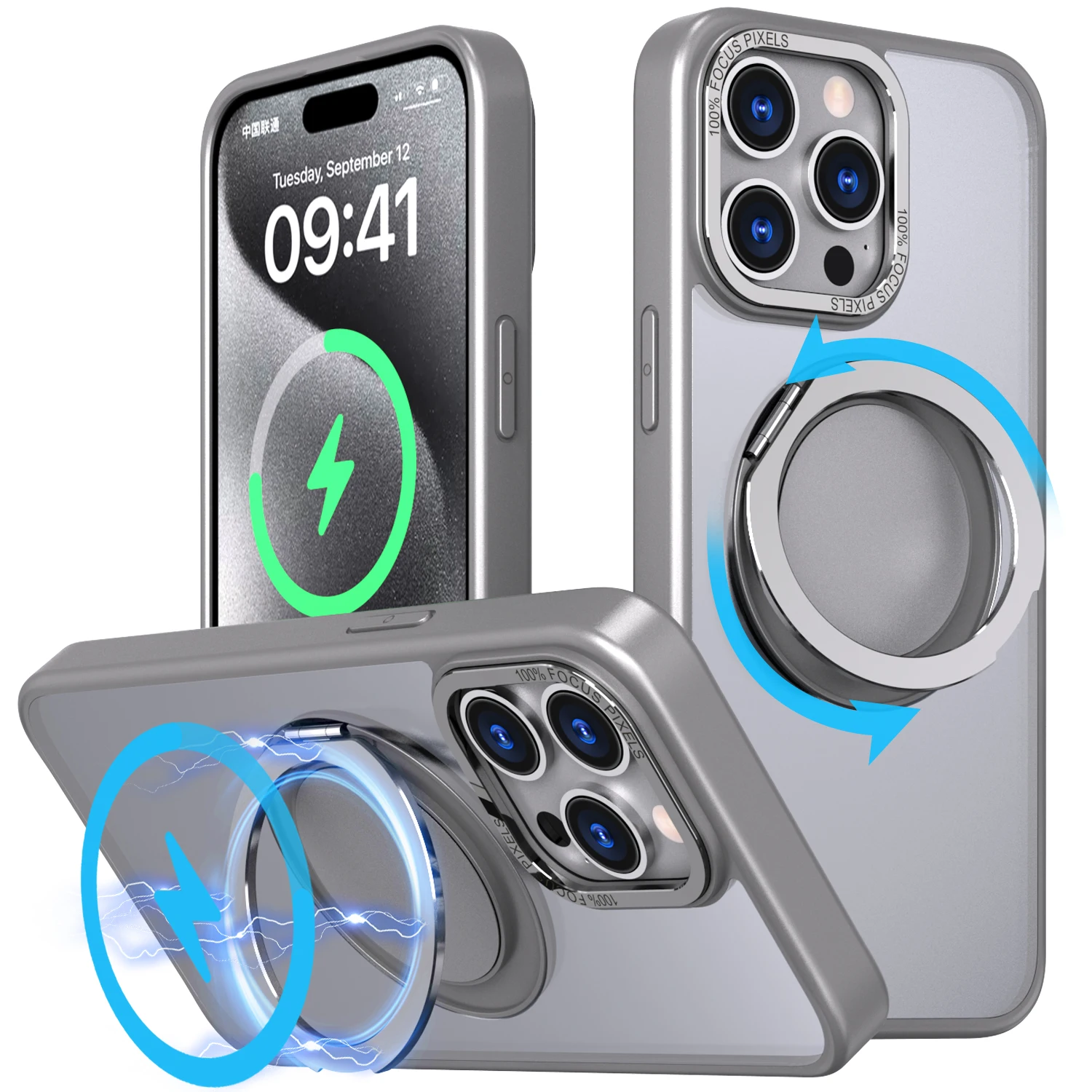 

360 Degree Rotating Hidden Ring Stand Case For iPhone 15 Pro Max 14 Plus 13 12 11 Magnetic Cover Anti-fingerprint Military Grade