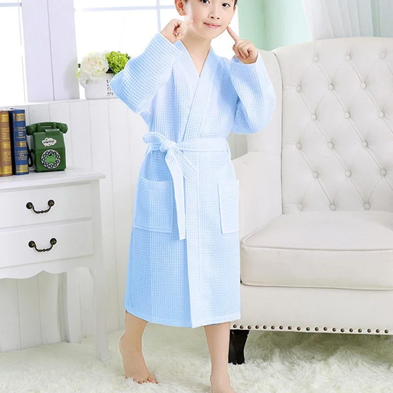 キッズ春夏スイムローブ-ワッフル織りバスローブ-年長児用-バスタオル-速乾吸水性素材-コットンバスローブ