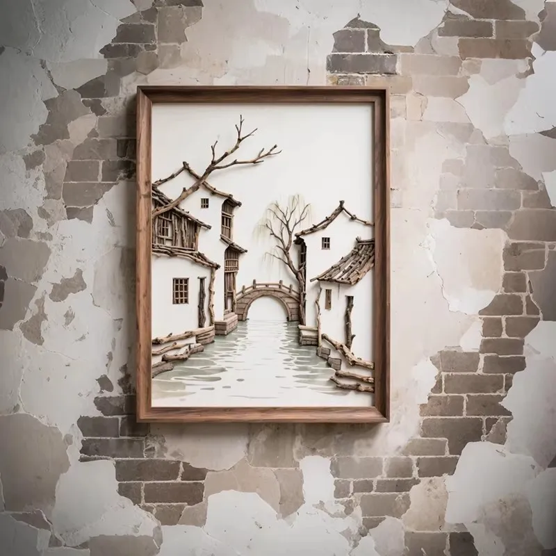 Retro branch wall hanging decorative painting living room bedroom wooden frame mural entrance hanging painting price difference