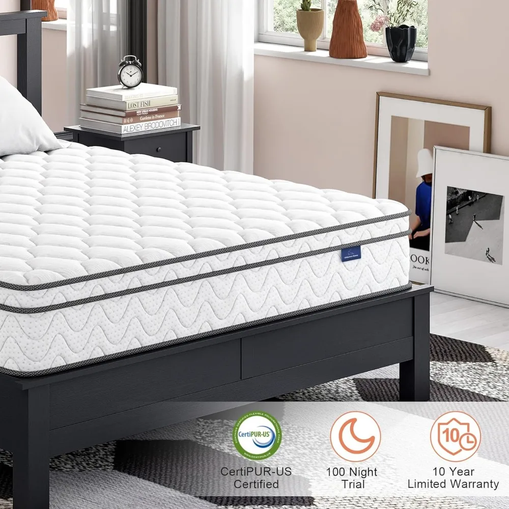 Full Size Mattress, 10 Inch Hybrid Full Mattress in a Box, Double Mattress with Memory Foam and Pocket Spring